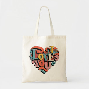 Love You Heart Retro Psychedelia Tote Bag