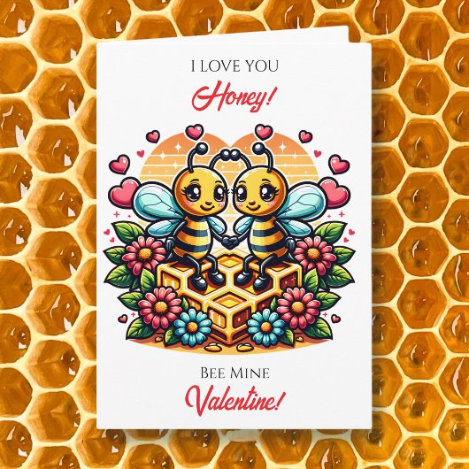 Love You Honey | Bee Themed Valentine's Day Kaart