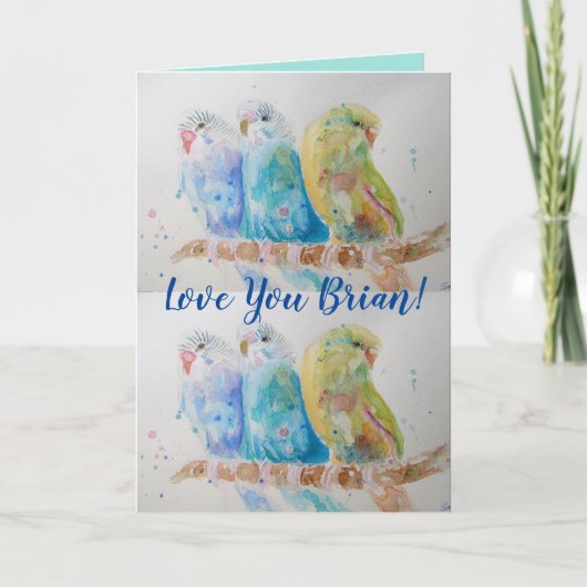Love You Husbands Name Budgies Waterverf Kaart (Voorkant)