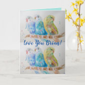 Love You Husbands Name Budgies Waterverf Kaart (Gele Bloem)