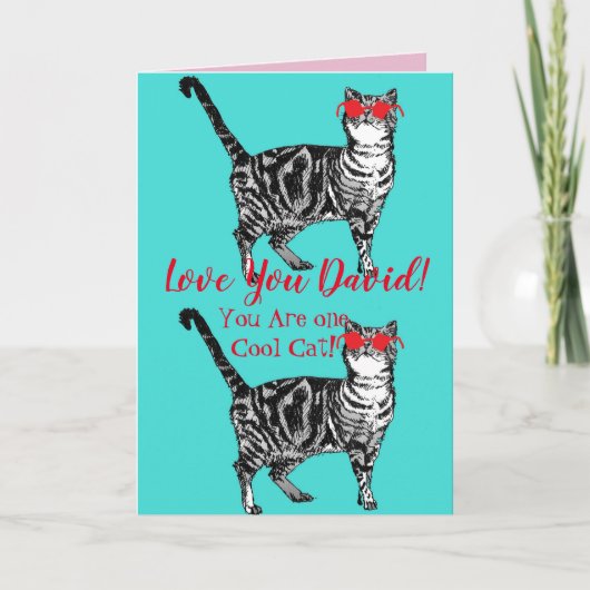 Love You Husband's Name Cool Tabby Cat Funny Card Kaart (Voorkant)