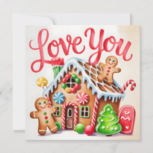 "Love You" illustratie van een gemberkoekhuisje Kaart