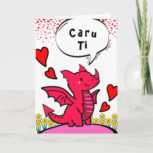 Love You in het Welsh Schattige Red Dragon Hearts Kaart (Voorkant)
