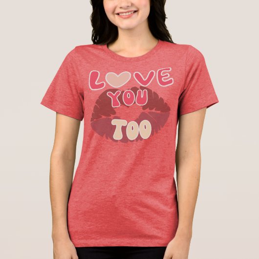 Love You Kiss Mark Romantisch Lip Print Design Tri-Blend Shirt (Voorkant)