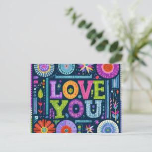Love You, kleurrijk  ontwerp, Briefkaart