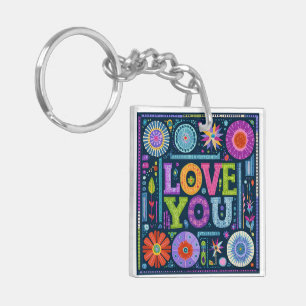Love You, kleurrijk  ontwerp, Sleutelhanger
