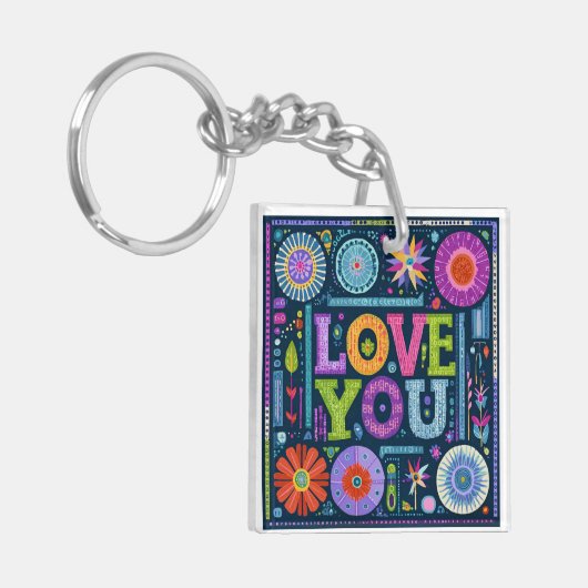Love You, kleurrijk  ontwerp, Sleutelhanger (Voorkant Links)