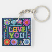 Love You, kleurrijk  ontwerp, Sleutelhanger (Achterkant)