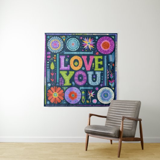Love You, kleurrijk ontwerp, Wandkleed (In situ)