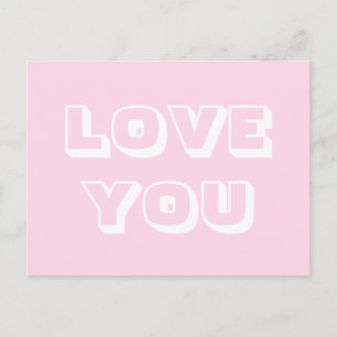 Love You, lichtroze wit modern vet Briefkaart