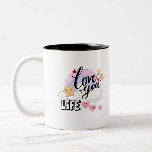 Love you life sticker  tweekleurige koffiemok (Links)