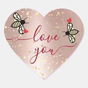 Love You Little Honeybees met Hearts Glitter Pink Hart Sticker