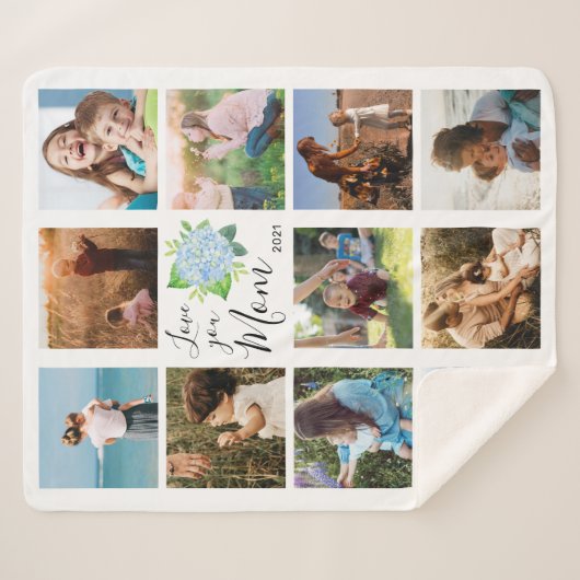 Love You Mam Familie Fotocollage Hydrangea Floral Sherpa Deken (Voorkant (horizontaal))