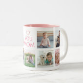 Love You Mam Familie Fotocollage Roze Tweekleurige Koffiemok (Voorkant rechts)