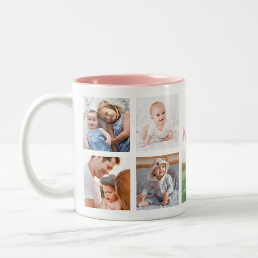 Love You Mam Familie Fotocollage Roze Tweekleurige Koffiemok (Links)