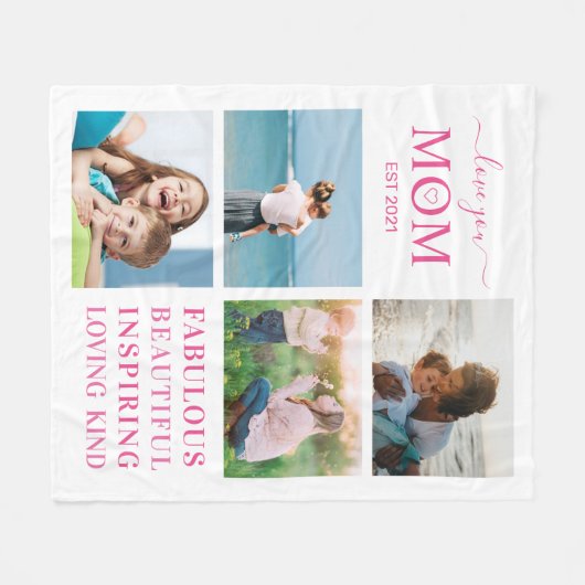 Love You Mam Familie Fotocollage Typografie Fleece Deken (Voorkant (Horizontaal))