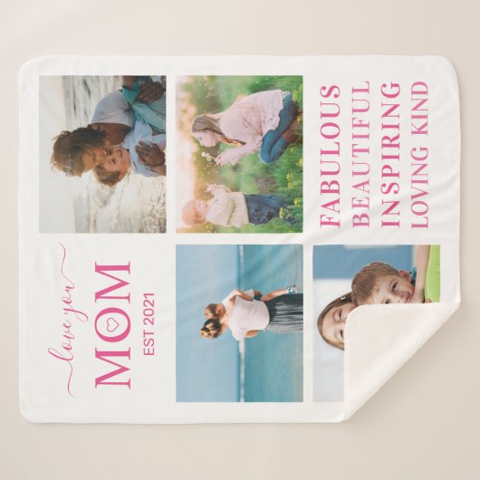 Love You Mam Familie Fotocollage Typografie Sherpa Deken (Voorkant (horizontaal))