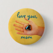 Love You Mam Kind Hand Holding Glas Hart Foto Ronde Button 5,7 Cm (Voorkant)