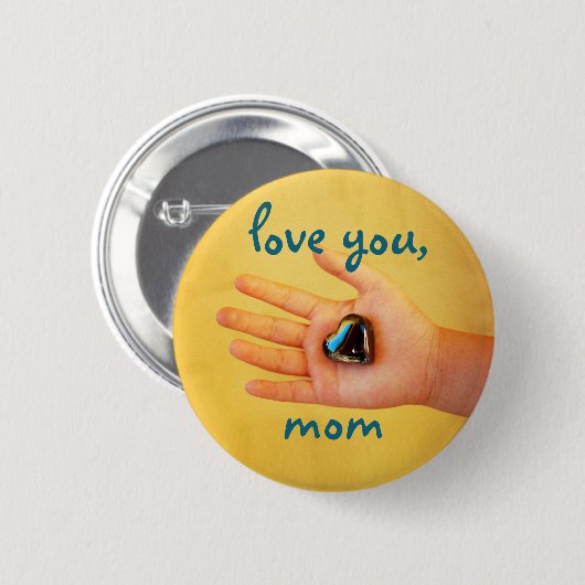 Love You Mam Kind Hand Holding Glas Hart Foto Ronde Button 5,7 Cm (Voorkant /achterkant)