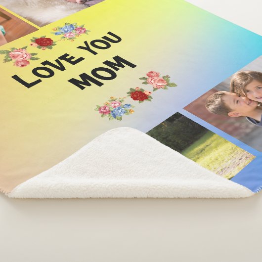Love You, Mam Rozen Roze geel blauw en 4 foto's Sherpa Deken (3/4)