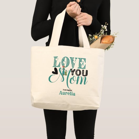 Love You Mama Modern Typography Moederdag Schattig Grote Tote Bag (Voorkant (product))