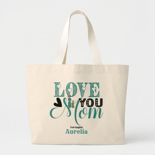 Love You Mama Modern Typography Moederdag Schattig Grote Tote Bag (Voorkant)