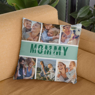 Love You Mama Photo Collage Green Kussen