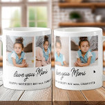 Love You Mimi Custom Modern Simple Grandma 4 Foto Koffiemok<br><div class="desc">Introductie van onze aanpasbare fotocollage mok, een oprecht en uniek cadeau dat perfect is voor de speciale oma in je leven. Met deze prachtig ontworpen mok kunt u 4 van uw favoriete foto's laten zien, waardoor een moderne, elegante en eenvoudige collage ontstaat die warmte en liefde uitstraalt. Gepersonaliseerd met de...</div>