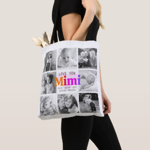 Love You Mimi Kleurrijke Bold Modern 8 Fotocollage Tote Bag