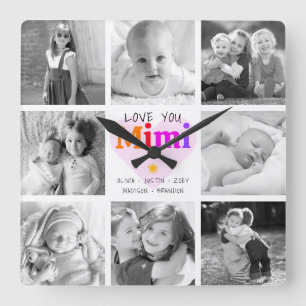 Love You Mimi Kleurrijke Bold Modern 8 Fotocollage Vierkante Klok