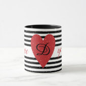 Love You Modern Red Heart Stripes monogram Mok (Midden)