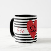 Love You Modern Red Heart Stripes monogram Mok (Voorkant links)
