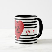 Love You Modern Red Heart Stripes monogram Mok (Voorkant rechts)