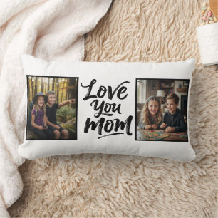 Love You Moeder Twee Foto Borstel Schrift Geschenk Kussen