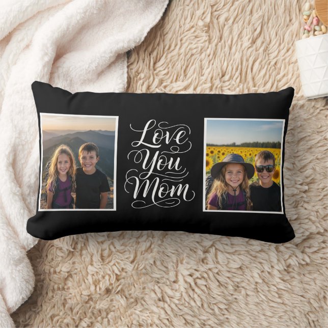 Love You Mom 2 Photo Modern Keepsake black white Kussen (Deken)