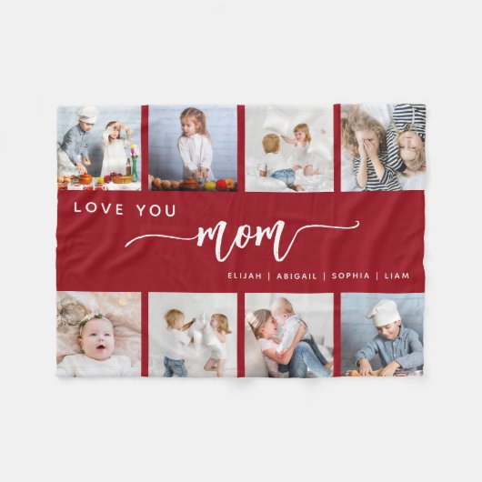 Love You Mom 8 Fotocollage Cranberry Rood Fleece Deken (Voorkant (Horizontaal))