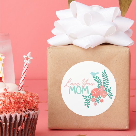 Love you mom callipraphy floral frame ronde sticker (Feest)