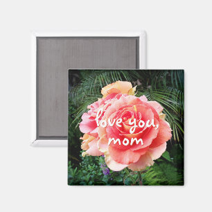Love you Mom citaat script roze roos bloem foto Magneet