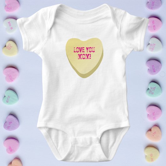 Love You Mom Custom Schattige Snoep Hart Geel Hart Romper