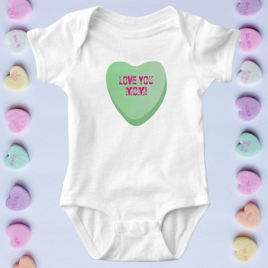 Love You Mom Custom Schattige Snoep Hart Groen Har Romper