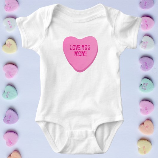 Love You Mom Custom Schattige Snoep Hart Roze Hart Romper