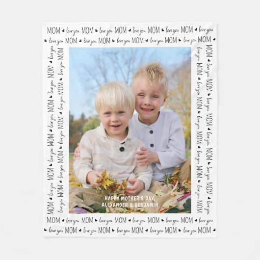 Love You MOM Custom Unieke Schattigee Foto Moederd Fleece Deken (Voorkant)