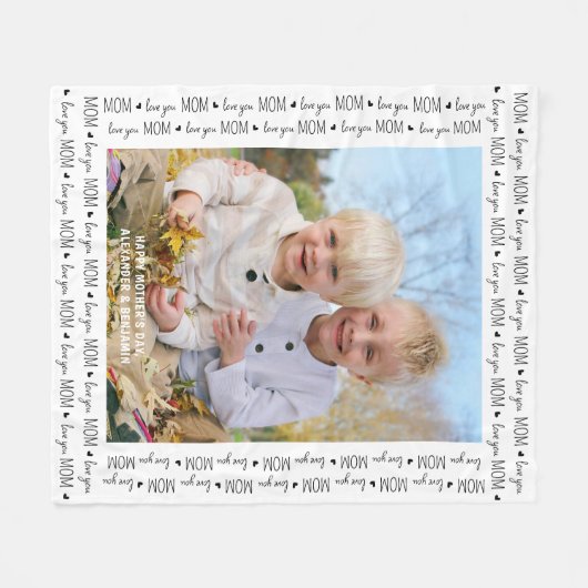 Love You MOM Custom Unieke Schattigee Foto Moederd Fleece Deken (Voorkant (Horizontaal))