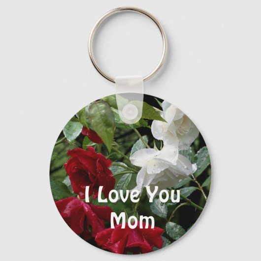 Love You Mom Drenched Rozen Flower Sleutelhanger (Voorkant)