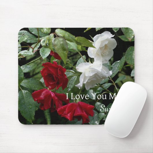 Love You Mom Drenched Rozen gepersonaliseerd Muismat (Met muis)