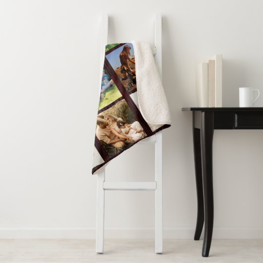 Love You Mom Familie Foto Collage Zonnebloem Rusti Sherpa Deken (In situ)