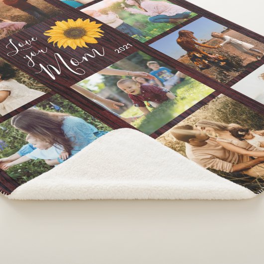 Love You Mom Familie Foto Collage Zonnebloem Rusti Sherpa Deken (3/4)