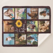 Love You Mom Familie Foto Collage Zonnebloem Rusti Sherpa Deken (Voorkant (horizontaal))