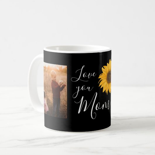 Love You Mom Familie Foto's Zonnebloem Koffie Mok (Voorkant links)