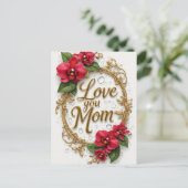 Love You Mom Floral Frame Mother's Day Briefkaart (Staand voorkant)